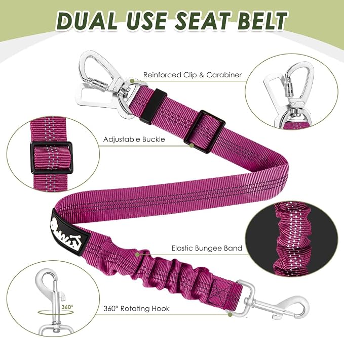 Lukovee Dog Car Harness Seat Belt, Harness & Seatbelt with 2 in 1 Buckle | Adjustable Soft Breathable Mesh Harness, Reflective Elastic Reflective Tether, for Small Medium Large Dogs Pets (Rose, XS) - Image 7