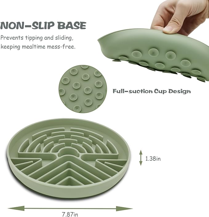 Lesipee Slow Feeder Dog Bowl for Large & Small Pets, Anti Choking Puzzle Dog Food Bowl with Non-Slip Base, Interactive Pet Slow Eating, Silicone Cat Feeder for Puppies & Cats(Grey Green) - Image 8