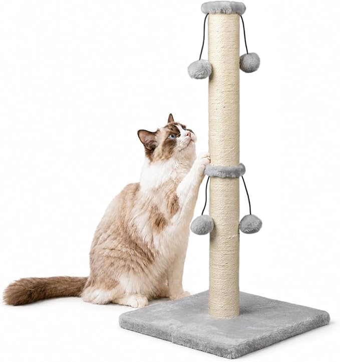 Dimaka 29'' Cat Scratching Post, Natural Sisal Rope Scratcher Post, Kitten Claw Scratch with 4 DanglingToy Balls for Large Cats (Grey) by DIMAKA