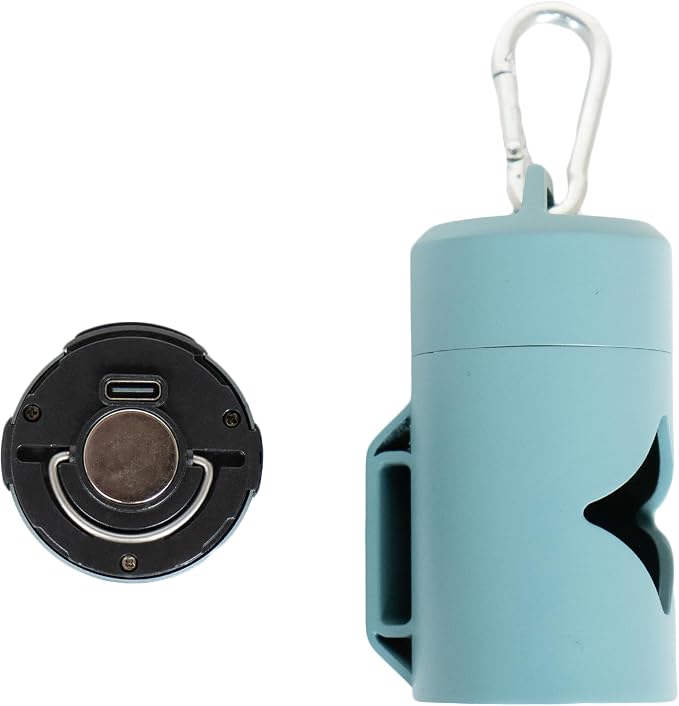 Lumi Waste Bag Holder with LED Flashlight and Carabiner Clip Blue | Dog waste bag holder with LED flashlight, carabiner clip, and waste bags for walks, hikes, travel, and everyday use. - Image 4