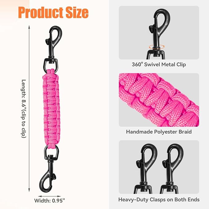 Dog Collar Safety Clip, Collar Companion, Handmade Backup Safety Strap, Double-Ended Clip Leash Connector, Suitable for Dog Harnesses, Prong, Pinch Collars (Pink, 1 Pack) - Image 3