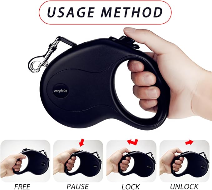enrgticdg 16Ft Retractable Dog Leash,Light Weight Leash for Small to Medium Dogs/Cats Up to 50lbs,Stainless Steel Spring Strong Nylon Tape, Tangle Free, One-Handed Brake. (Charcoal Black) - Image 2