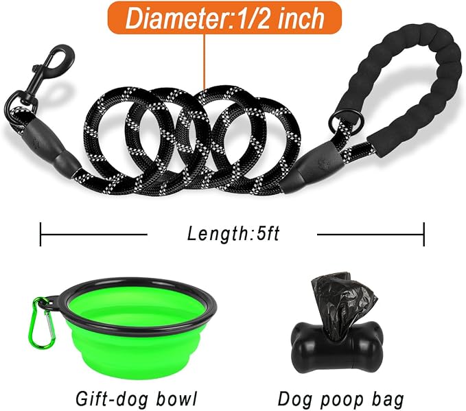 BARKBAY Dog Leashes for Large Dogs Heavy Duty Dog Leash 4/5/6 FT with Comfortable Padded Handle and Highly Reflective Threads for Medium Large Dogs Walking Training Running (5FT-1/2'',Black) - Image 6