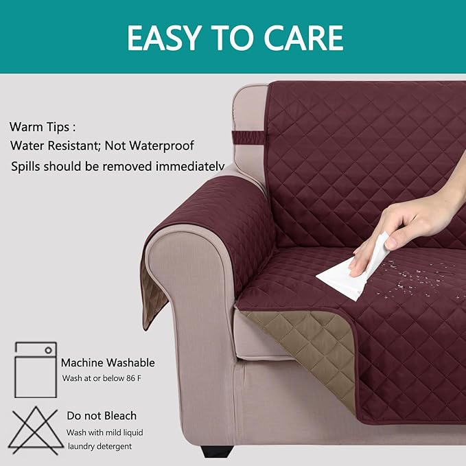 U-NICE HOME Futon Sofa Covers 68''Armless Couch Cover, Burgundy/Tan | Washable, Pet Friendly, Elastic Straps, Water Repellent, Furniture Protector Mat - Image 5