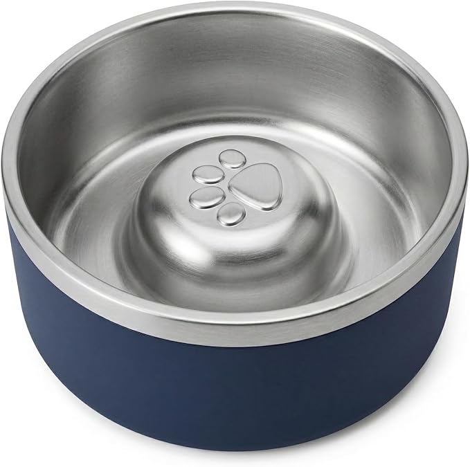 Stainless Steel Slow Feeder Dog Bowl, Heavy Duty Thickened Metal Dog Bowl, Non-Slip Base, Dishwasher Safe, Anti Gulping Feeding Bowl for Small to Medium Dogs & Cats, 56 oz, Dark Blue by Unknown