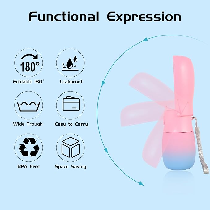 Portable Dog Water Bottle 10oz Pink | Foldable pet water dispenser, food grade plastic, ease to use for outdoor walking, hiking, travel - Image 6