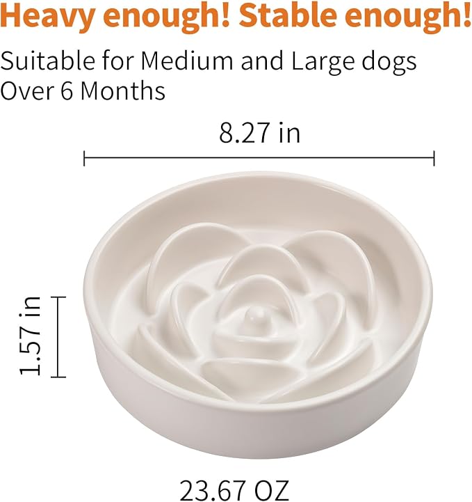 White Ceramic Dog Bowl Slow Feeder for Medium and Large Breed, Elevated/Raised 1.5 Cup 8.26 in Slow Feeding Bowl,Puzzle Dog Food Bowl for Fast Eater,Maze Dish for Fast Eater - Image 2