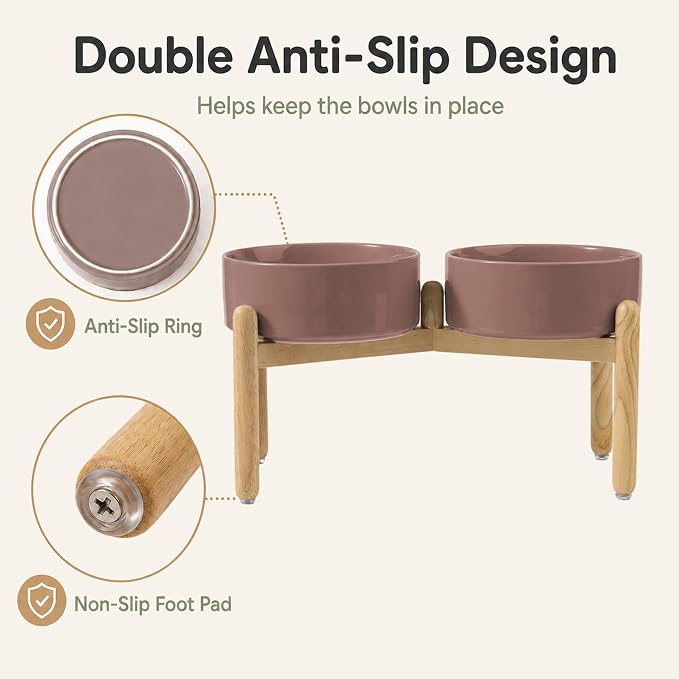 Havniva Ceramic Dog Bowls Elevated, Raised Dog Food Bowl for Large Dogs | 8.3” Elevated Dog Bowls, Non-Slip Wood Stand, Dog Food and Water Bowl Set, Dog Feeding Dish, Large Capacity Pet Water Bowl - Image 6