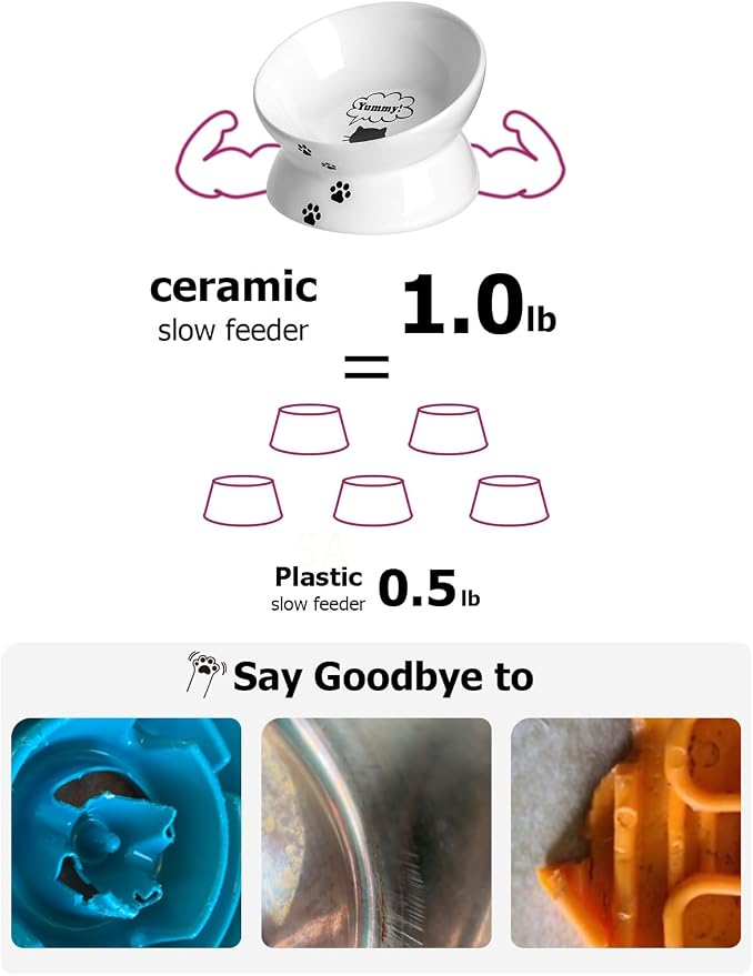 Y YHY Cat Bowl Anti Vomiting, Raised Food Bowls, Tilted Elevated Bowl, Ceramic Pet Food Bowl for Flat Faced Cats, Small Dogs, Protect Pet's Spine, Dishwasher Safe (5 Inches, White) - Image 6
