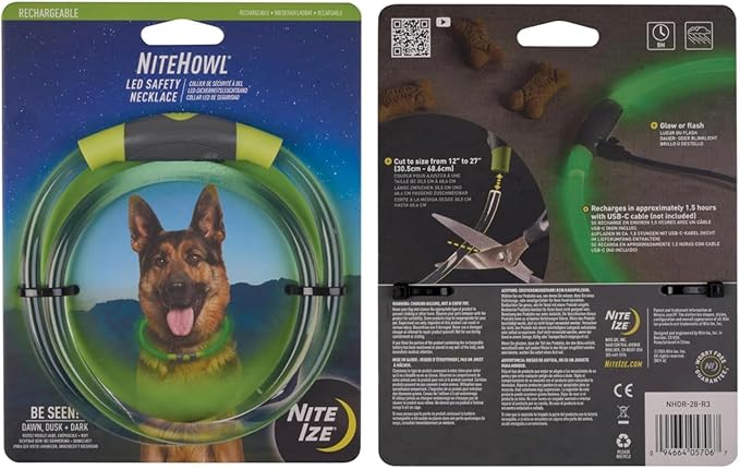 Nite Ize NiteHowl Rechargeable LED Safety Necklace - Dog Light for Dog-Walking Gear - Weather-Resistant Design - 5 Hours Runtime - Cut to Fit from 12” to 27” - Green - Image 7