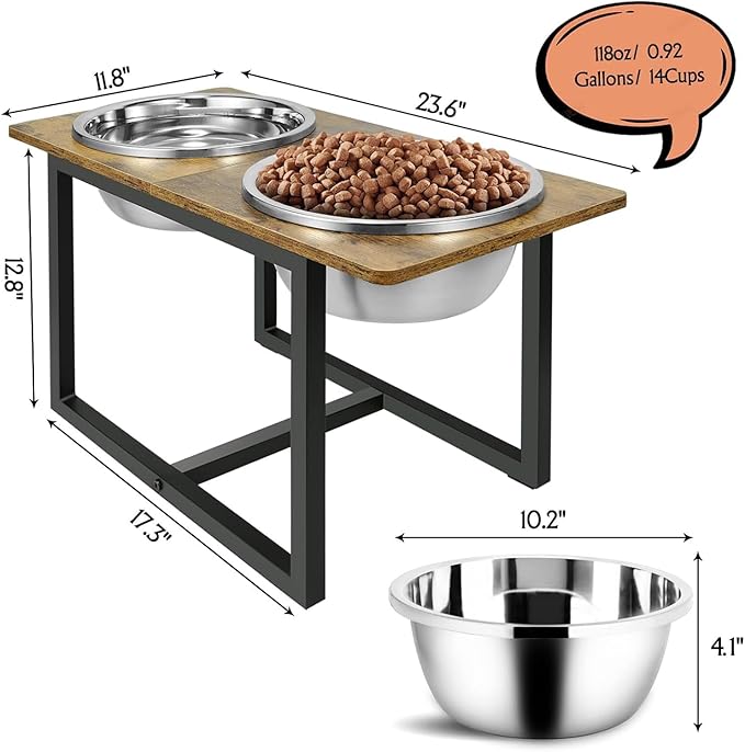 Elevated Dog Bowls for Large Dogs, Raised Dog Bowl Stand with Two X-Large Stainless Steel Bowls for Dogs, 3.5L Capacity, Rustic Brown - Image 2