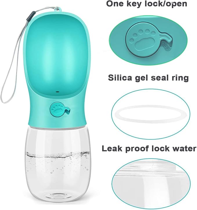 Kalimdor Dog Water Bottle, Leak Proof Portable Puppy Water Dispenser with Drinking Feeder for Pets Outdoor Walking, Hiking, Travel, Food Grade Plastic (12oz Blue) - Image 2
