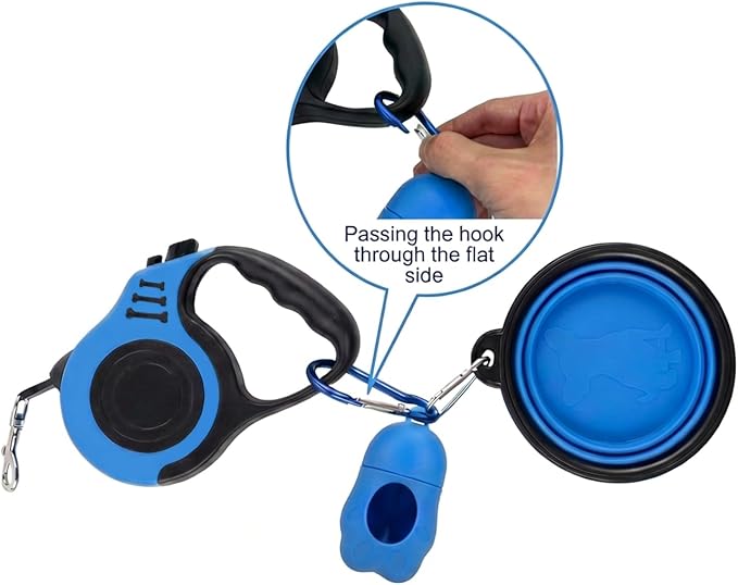PETIMP Retractable Dog Leash Lightweight 16FT Leash Set | with Folding Bowl,Dispenser,Rubbish Bags, for Small Medium Dogs(Blue) - Image 5