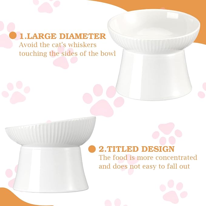 2 Pcs Cat Elevated Ceramic Bowls Raised Cat Food and Water Dishes, High Edge, Anti Vomiting Cats Feeder Bowl for Pets Kitten Puppies Dry Wet Food and Water, Dishwasher Safe - Image 4