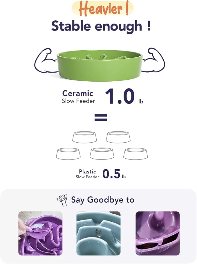 LE TAUCI Ceramic Slow Feeder Dog Bowls Small Breed, 0.6 Cups Dog Food Dish for Fast Eaters, Puzzle Bowl for Small Dogs and Cats,Clover Green - Image 8