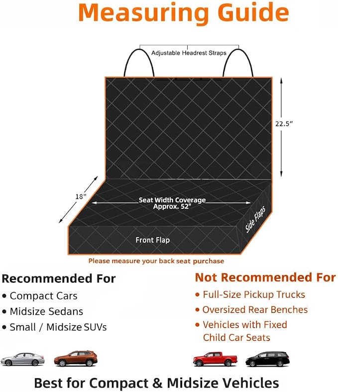 Bark Lover Dog Back Seat Cover Protector, Waterproof Dog Car Seat Covers, Nonslip Backseat Protection for Dogs and Kids, Compatible Pet Car Seat Cover for Cars & Midsize SUVs - Image 6