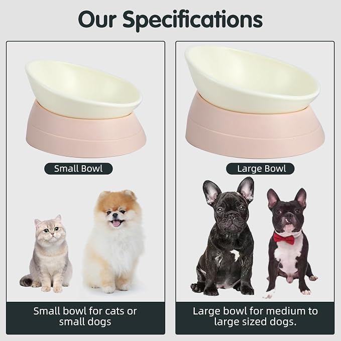 Bulldog Bowl Anti-Slip Dog Cat Dish Detachable Rubber Dog Bowl Pet Sterile Tilted Pet Feeder Slope Base (Lightpink, 2 Cup (Small/Medium Dog)) - Image 7