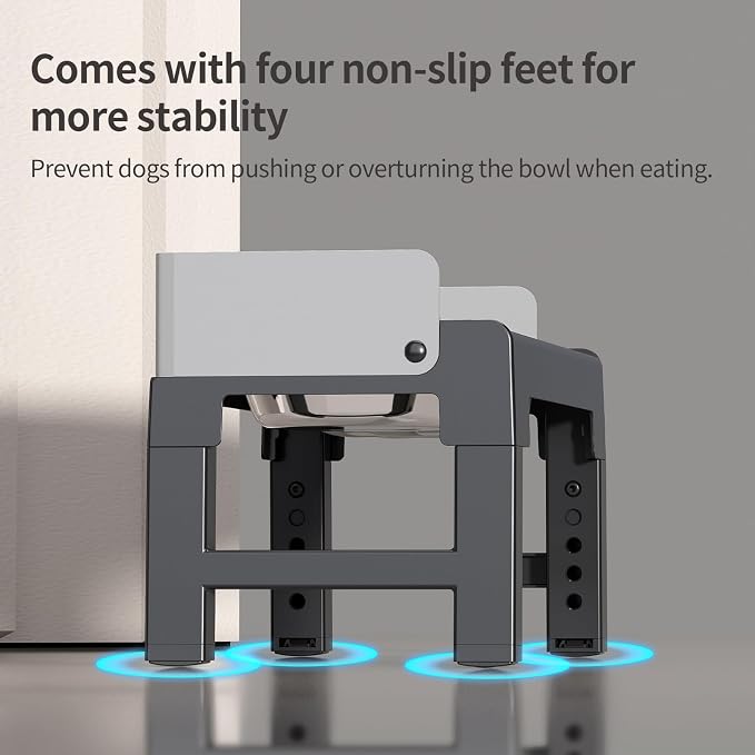 PAKEWAY Elevated Dog Bowls for Medium and Large Dogs, Spill Proof Tiltable Dog Feeder with 2 Stainless Steel Bowls, 6 Height Adjustable Raised Dog Bowl Stand - Image 6