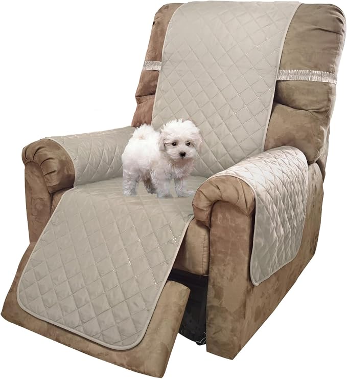 U-NICE HOME Reversible 23''Recliner Small Chair Cover, Beige/Beige | Recliner Cover for dogs Washable, Pet Friendly, Elastic Straps, Water Repellent, Diamond Quilted by U-NICEHOME