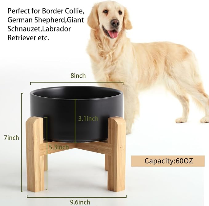 Petygooing Black Elevated/Raised Ceramic Dog Bowl for Medium and Large Breeds, Dog Food Water Dish with Stand,Pet Feeding Bowl with Anti Slip Rubber Large Dogs(1800ml 7.6 Cups) - Image 3