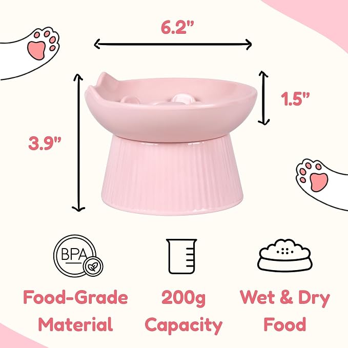 2 Pack Unbreakable Raised Slow Feeder Bowl for Cats and Small Dogs, Elevated Cat Bowls, Detachable Slow Feede Bowl, Heavy Weighted, Non-Slip Feeder, Dry & Wet Food (Pink + White, 6.2'') - Image 7