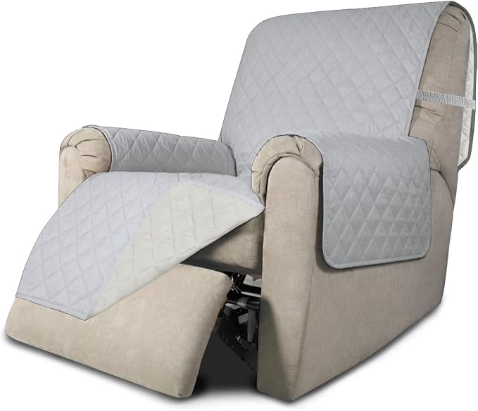 Easy-Going Recliner Chair Slipcover Reversible Sofa Cover Water Resistant Couch Cover Furniture Protector with Elastic Straps for Pets Dog (Recliner 22 inch, Light Gray/Ivory) | Machine Washable Slipcover For Dogs, Water Resistant Furniture Mat For Liv... by Easy-Going