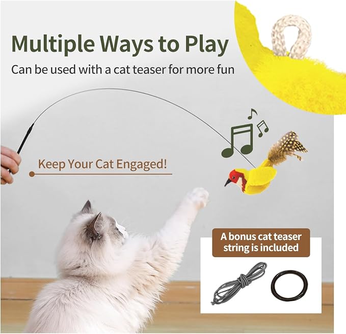 Interactive Cat Toys for Indoor Cats,Catnip and Feather,2Pcs | Realistic Chirp,Teaser String Included,Natural Catnip,Teething and Kicking,Indoor Kitty Kitten Exercise,3.5 inches - Image 3