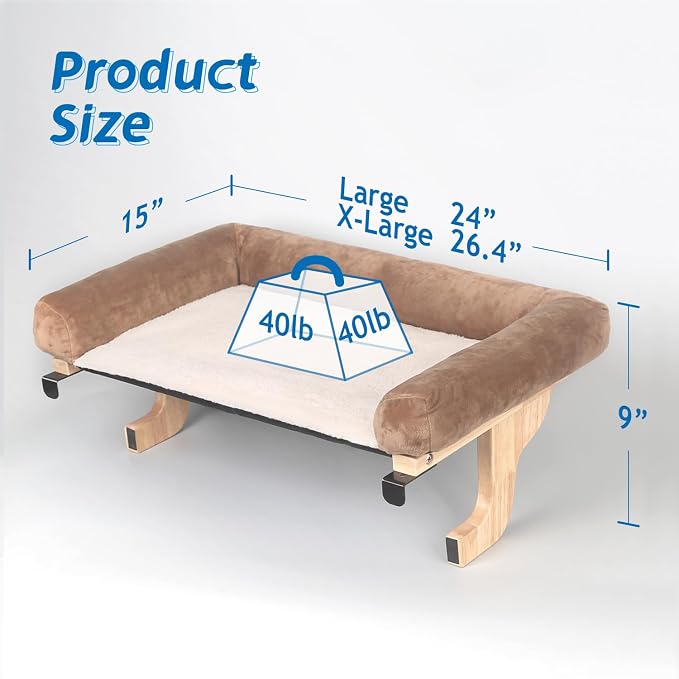 Zakkart Cat Perch for Window Sill with Bolster - Orthopedic Hammock Design with Premium Hardwood & Robust Metal Frame - Cat Window Seat for Large Cats - Natural Color Wood Brown Bed, 26.4''W - Image 7