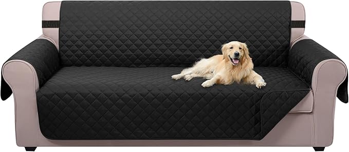 U-NICE HOME 4 Seater Sofa Cover 91''Large Couch Cover, Black | Washable, Pet Friendly, Elastic Straps, Water Repellent, Furniture Protector Mat for 4 Cushion Couch by U-NICEHOME