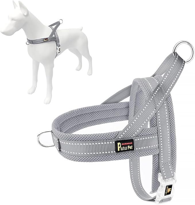 Plutus Pet No Pull Dog Harness for Large Dogs, Breathable Mesh Padded | Adjustable Reflective with Handle, Escape Proof, Quick Fit Pet Vest, Front Clip, for Training and Walking, Gray, XL by PLUTUSPET