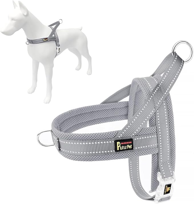 Plutus Pet No Pull Dog Harness for Large Dogs, Breathable Mesh Padded | Adjustable Reflective with Handle, Escape Proof, Quick Fit Pet Vest, Front Clip, for Training and Walking, Gray, L by PLUTUSPET