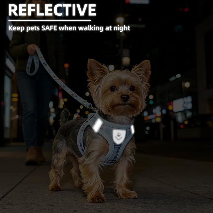 PUPTECK Dog Harness, Collar and Leash Set No Pull for Small Medium Sized | Plaid Puppy Step-in Escape Proof Reflective No Choke Pet Cat Adjustable Walking Vest - Image 7
