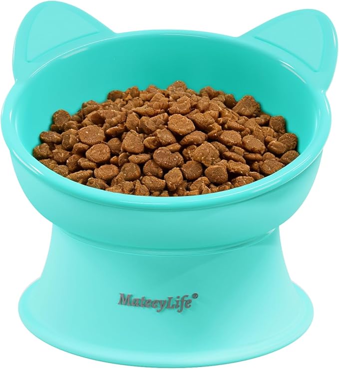 MateeyLife Raised Cat Bowls, Cat Food Bowl Elevated for Kittens & Small Dogs, 15°Tilted Protect Pets' Neck and Anti Vomiting, Whisker Friendly Food & Water Feeding Bowl, 6 oz Each - Green by MateeyLife