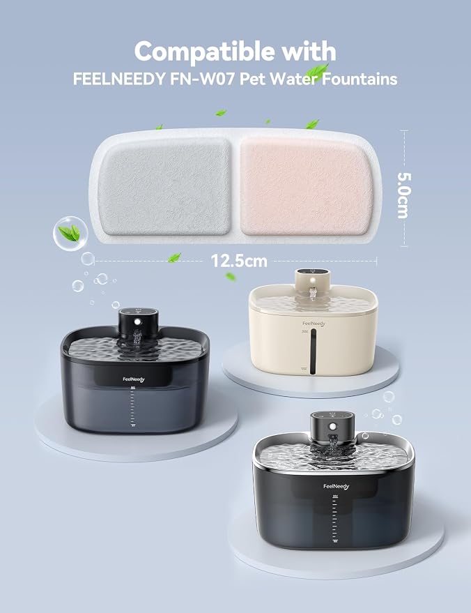 6 Pack Filter for Cat Water Fountain & 6 Pack Sponges Filter Replacement for 135 fl oz/4L Cat Water Fountain FN-W07 - Image 2