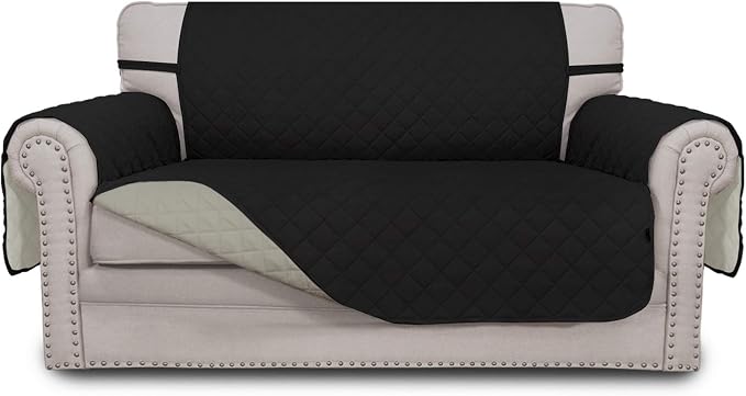 Easy-Going Reversible Couch Cover, 2 Cushion Sofa, Loveseat, Black/Beige | Machine Washable Slipcover For Dogs, Water Resistant Furniture Mat For Living Room, Non-Slip Sofa Cover, Pet Friendly by Easy-Going