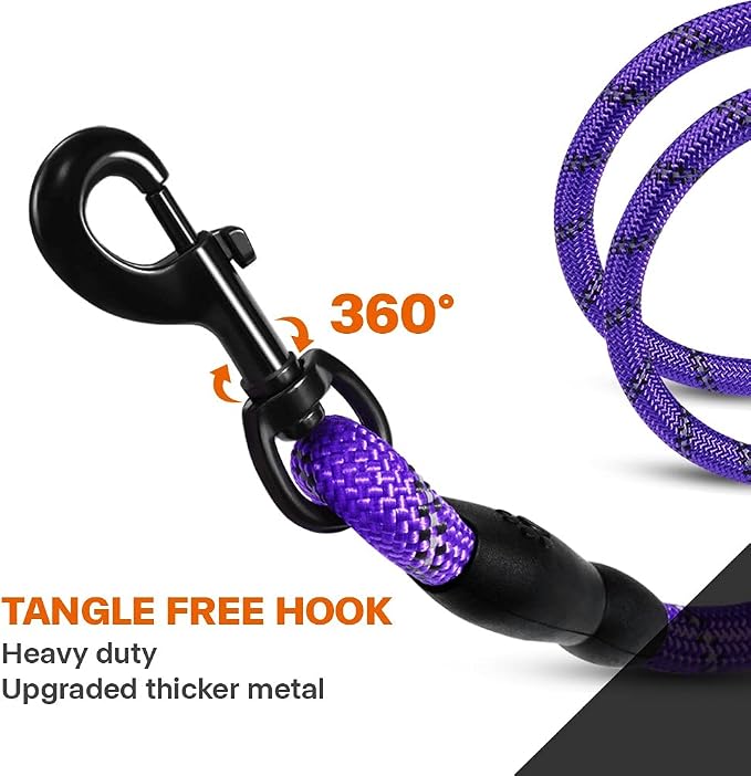 Taglory Rope Dog Leash for Medium Large Dogs, 4 FT Padded Handle, Purple | Climbing Rope for Strong Pullers, Reflective for Night Walks and Training, Comfortable Grip, Anti-tangle Swivel Clip 1/2 inch - Image 6