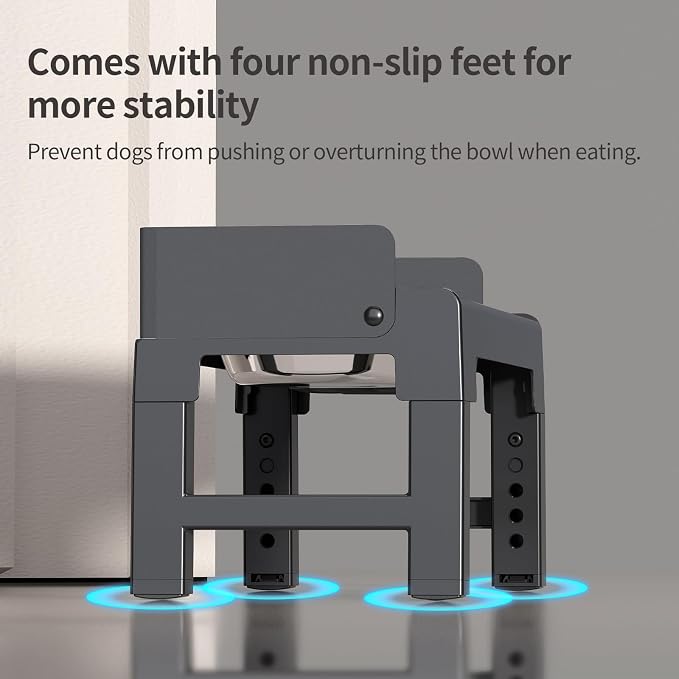 PAKEWAY Elevated Dog Bowls for Medium and Large Dogs, Spill-Proof Tiltable Dog Feeder with Slow Feeder Bowl and Stainless Steel Water Bowl, 6-Height Adjustable Raised Dog Bowl Stand - Image 4