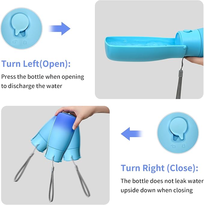 Portable Dog Water Bottle 19oz Blue | Foldable pet water dispenser, food grade plastic, ease to use for outdoor walking, hiking, travel - Image 6