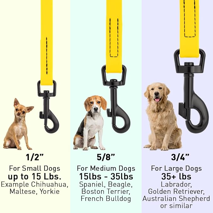 Dogline Biothane Waterproof Dog Leash Strong Coated Nylon Webbing with Black Hardware Odor-Proof Easy to Clean High Performance for Small or Large Dogs Made in USA 4 or 6 ft Lead, Lemon Yellow - Image 3
