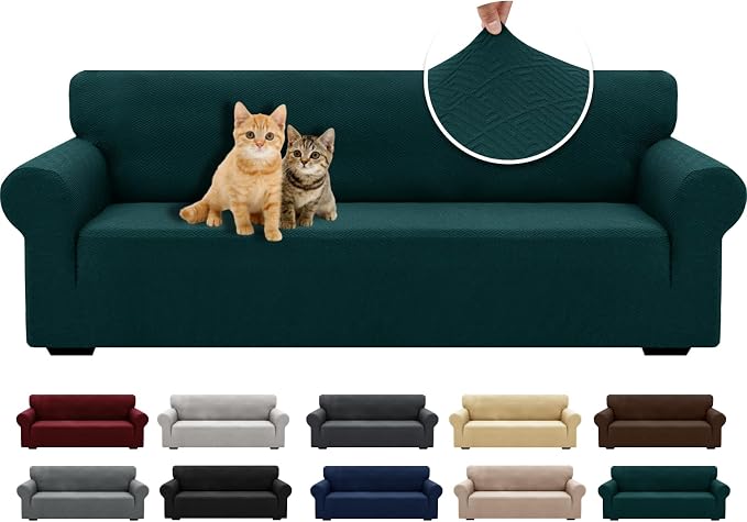 XINEAGE Stretch Jacquard XL Sofa Cover, Non Slip Sofa Slipcover for Dog | High-Stretch Fabric. Wear-Resistant, Pet Friendly. Easy Install & Washable for Living Rooms, Offices.Blackish Green by XINEAGE