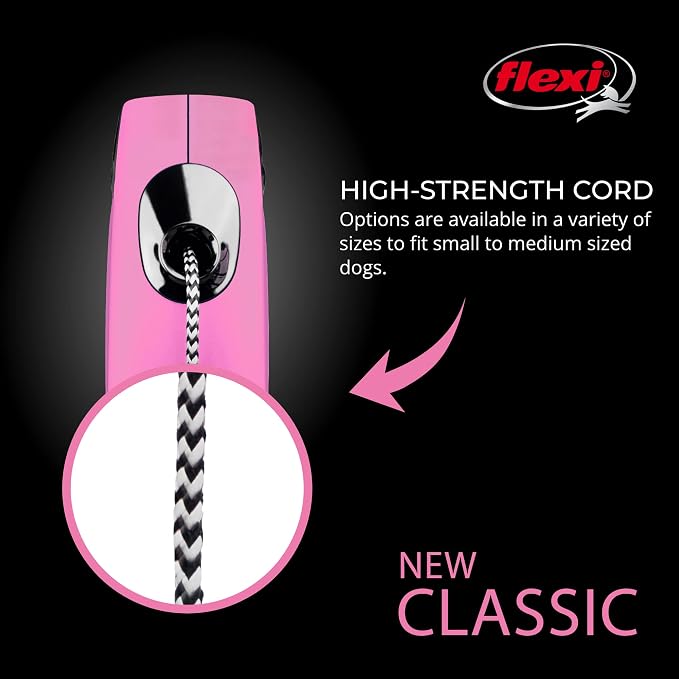 FLEXI® Classic Cord Retractable Dog Leash, Medium, 16 ft - Pink | German engineered, original flexi leash, durable quality for dogs up to 44 lbs, tangle-free, walking, reliable brake system - Image 3