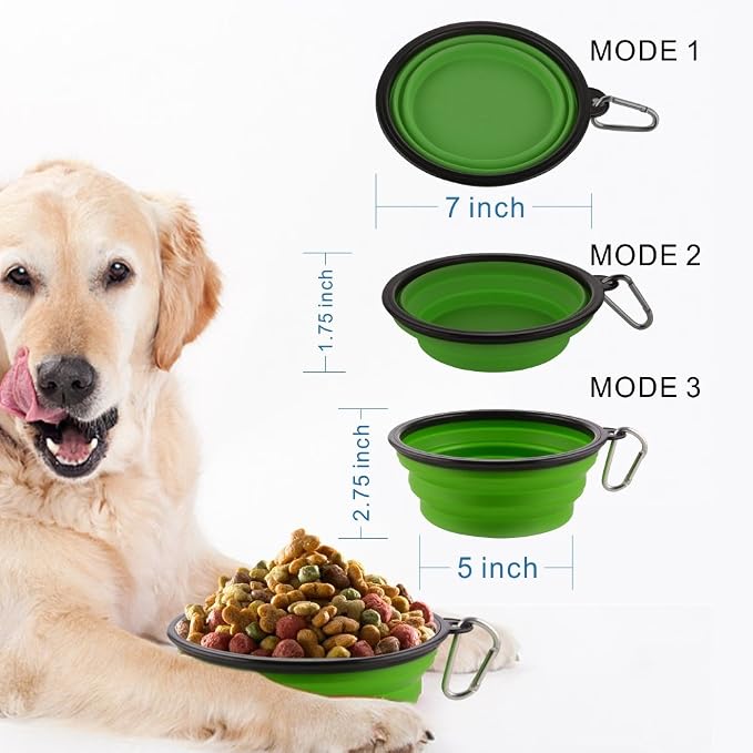 Large Collapsible Dog Bowls, 34oz Portable Foldable Travel Water Bowl Food Dishes with Carabiner Clip for Traveling, Hiking, Walking, 2 Pack (Purple+Green) - Image 5
