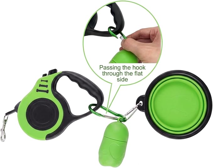 PETIMP Retractable Dog Leash Lightweight 16FT Leash Set | with Folding Bowl,Dispenser,waste Bags, for Small Medium Dogs(Green) - Image 5