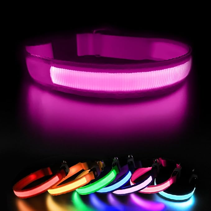MASBRILL Light Up Collar, Glow LED Rechargeable Flashing Night Walking Collar - Waterproof, 4 Colors, 3 Sizes for Small to Large Dogs by MASBRILL
