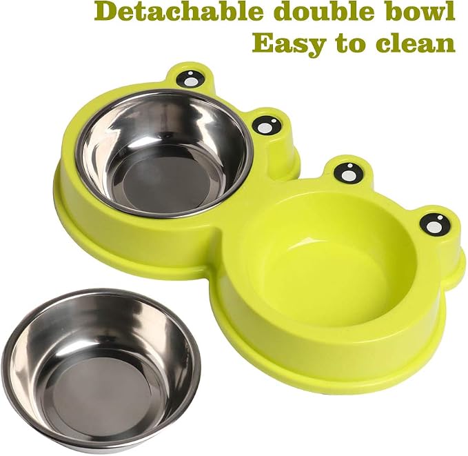 Stainless Steel Dog Cat Food and Water Bowls, Non-Slip Double Pet Feeder | Whisker Friendly Shallow Design, Dishwasher Safe, Cute Design, Easy to Clean, for Indoor Cats, Kittens, Small Dogs & Rabbits - Image 3
