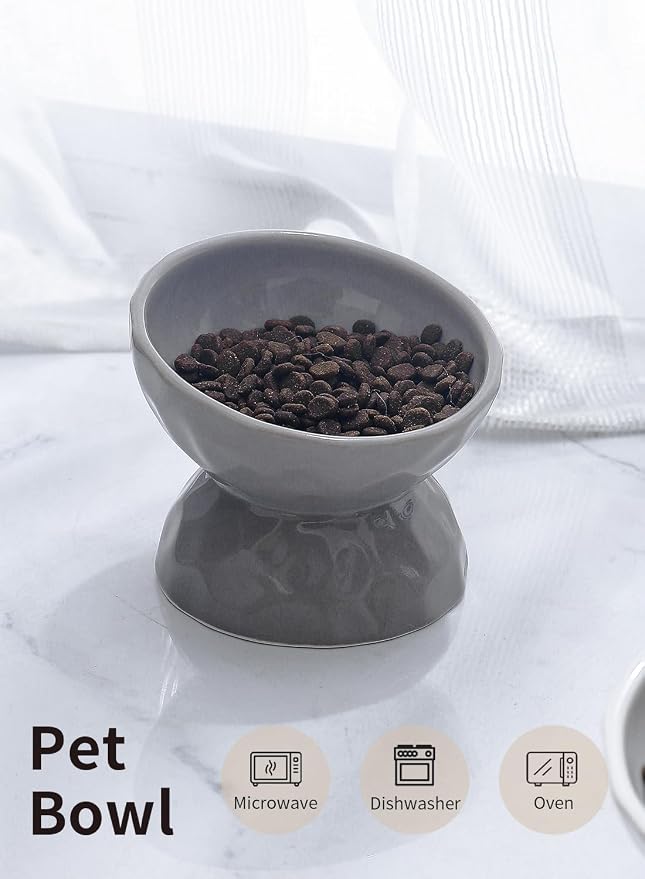 5 Inch Grey Tilted Ceramic Raised Cat Bowls Set of 2 | Elevated,Food and Water Pet Bowl, Porcelain,Slanted, for Cats and Small Dogs,Protect Cat's Spine,Dishwasher Safe,Durable - Image 5