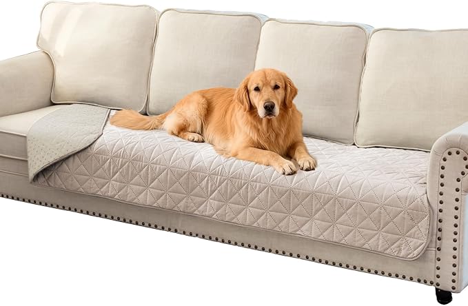 Ameritex Sofa Cover Waterproof for Seats Couch Cover for Dogs Pet Couch Cover Velvet for Chair Loveseat Sofa Machine Washable (Beige, 30x100 Inch) - Image 5