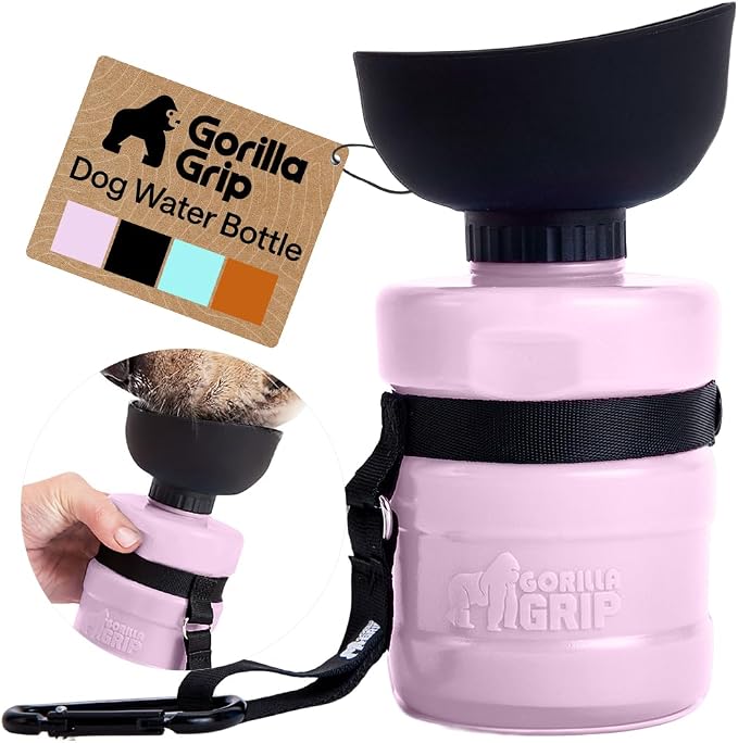GORILLA GRIP Dog Water Bottle, Portable Water Bowl Dispenser for Dogs, 20 oz Leak Proof Pet Travel Squeeze Bottles, Food Grade Silicone, to Go Puppy Essentials, Hiking Camping Trip Accessories, Pink by Unknown