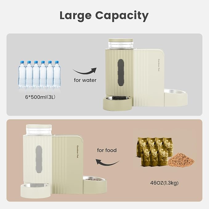 Gardner Pet Gravity Automatic 2-in-1 Pet Feeder, 0.8 Gallons*2 Cat Feeder and Water Dispenser Set, 100% BPA-Free Feeder and Stainless Steel Water Dispenser for Dogs, Cats, Rabbits, Puppies (Beige) - Image 3