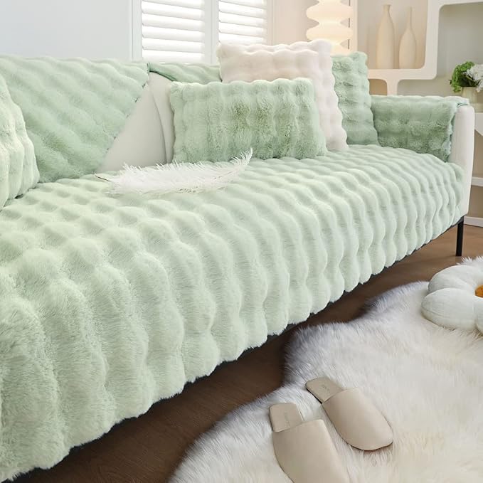 Faux Fur Couch Covers for Sofa Thick Fuzzy Sofa Covers for Dogs | Soft Warm Couch Cover Shaggy Fuzzy Sectional Sofa Cover Non-Slip Plush Sofa Slipcover Furniture Protector - Image 6